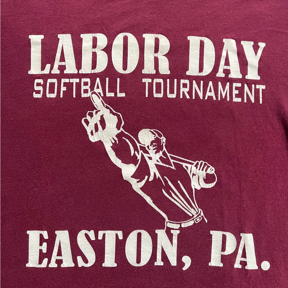 90s Vtg Single Stitch Russell Athletic Made in USA Labor Day Softball Tee Large